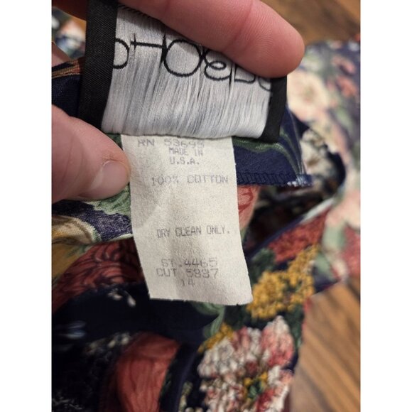 Phoebe VTG Floral Maxi Dress 14 USA Made Navy Cottagecore Drop Waist Textured - Picture 7 of 15